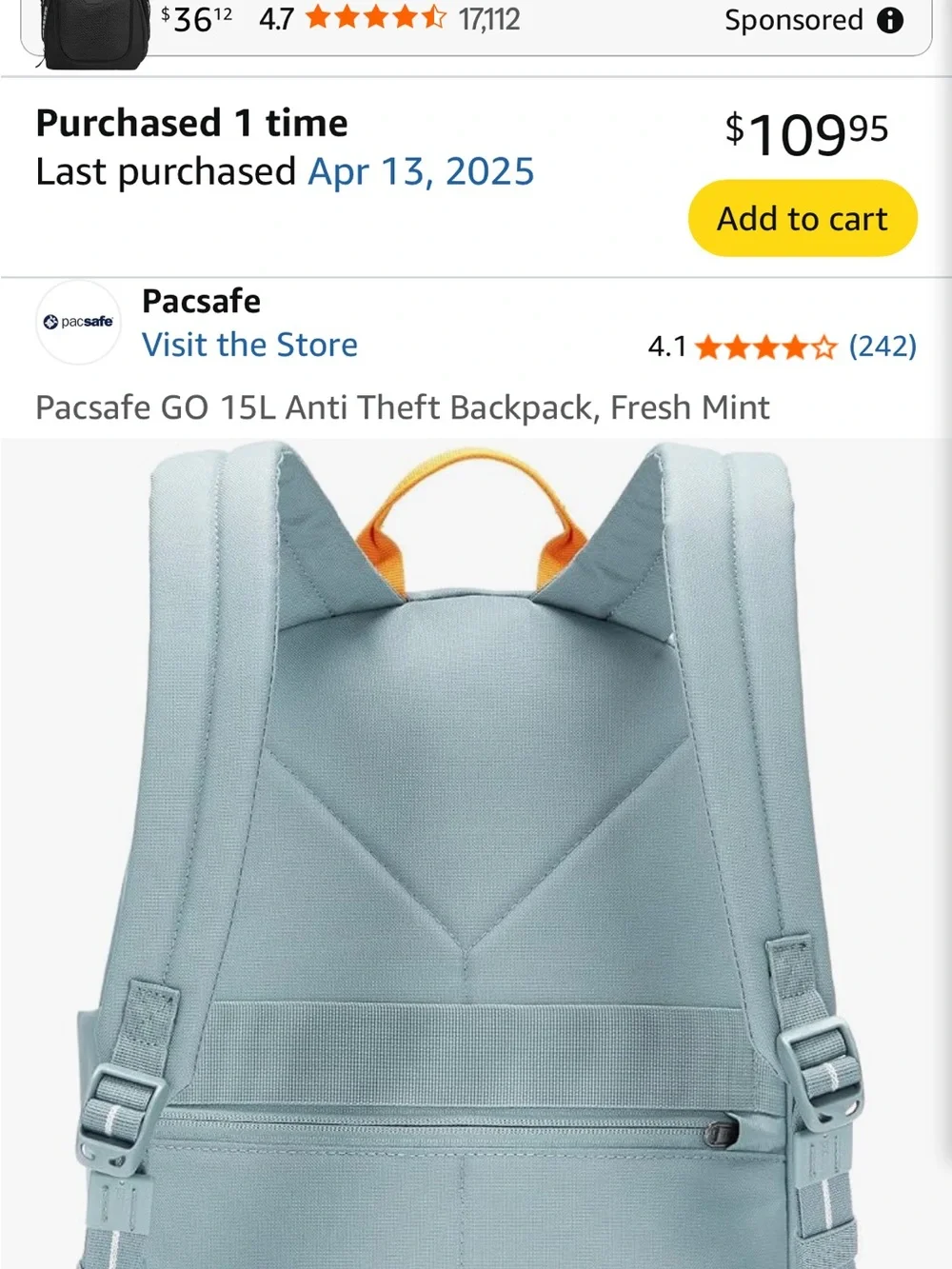 Pacsafe Sky Blue & Tan Anti-Theft Travel Backpack